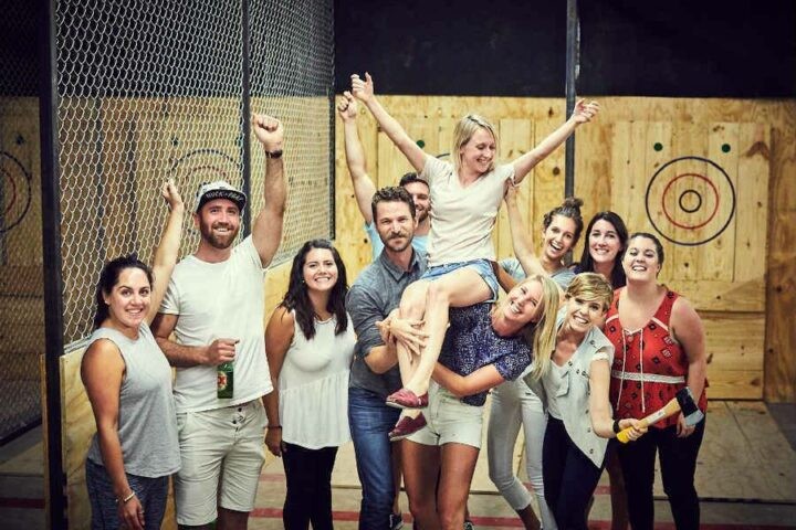 Group at an axe throwing event
