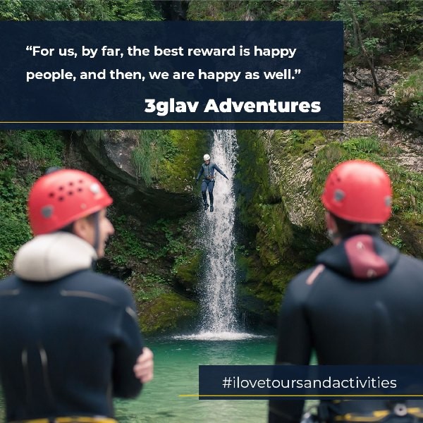 Two people watching a person jump from a waterfall with quote