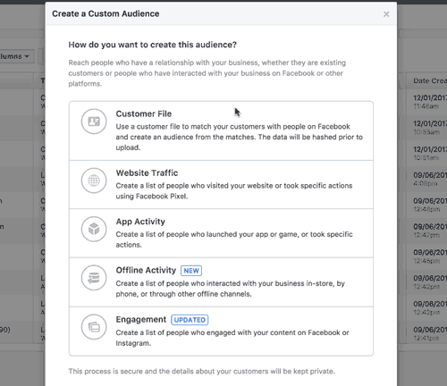 Creat a custom audience on Facebook