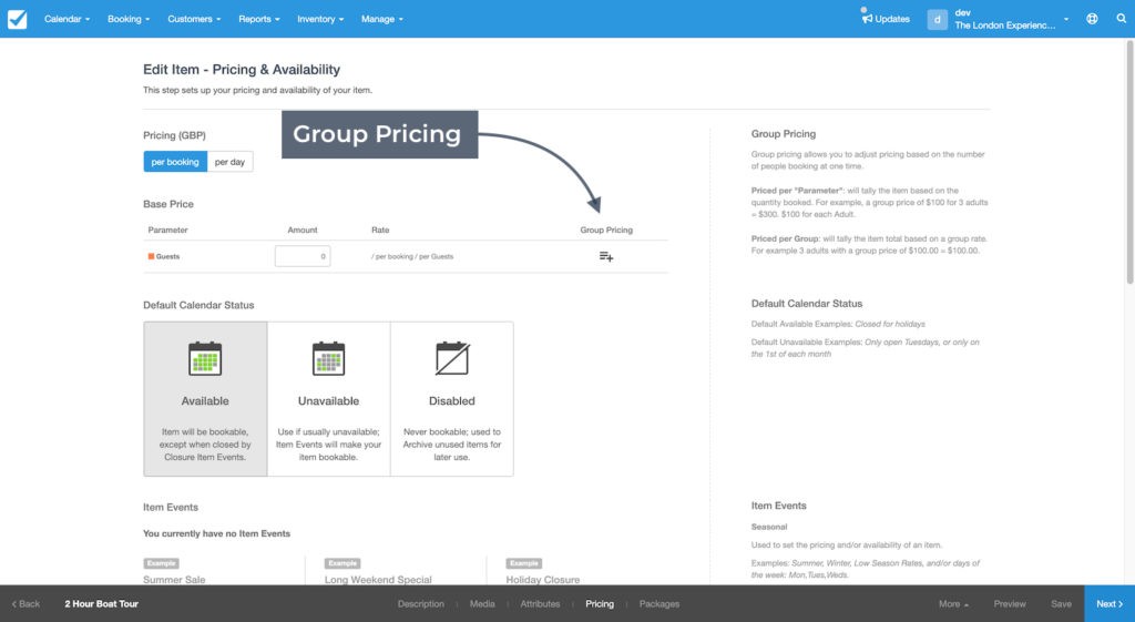 Group pricing set up 