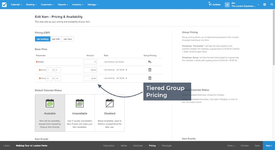 Tiered group pricing set up using Checkfront 