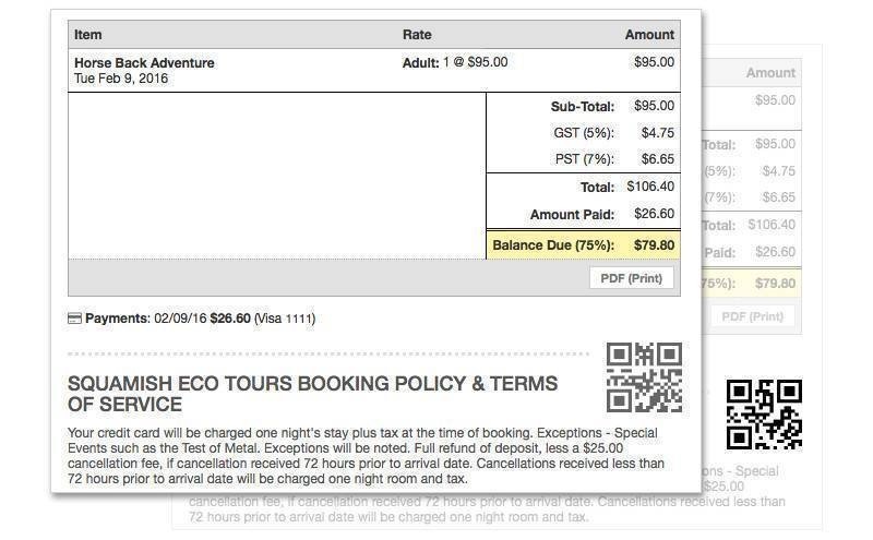 QR barcode on booking invoice for contactless check-in