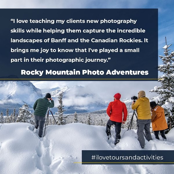 Group of photographers standing in snow with quote
