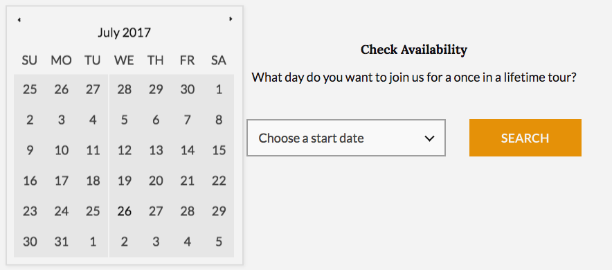 Search CTA button for checking availability on booking calendar