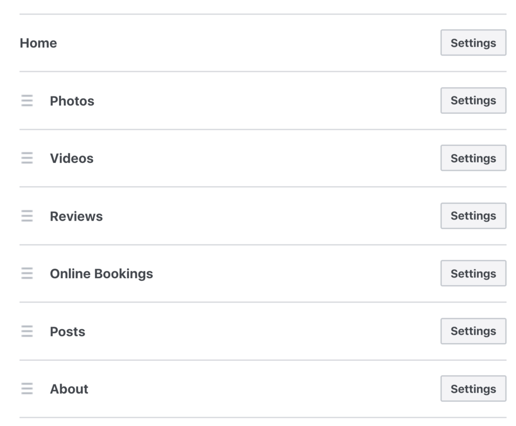 Facebook business Page tabs
