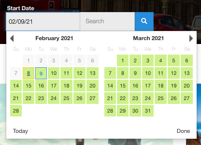 screen capture image of Checkfront live availability calendar