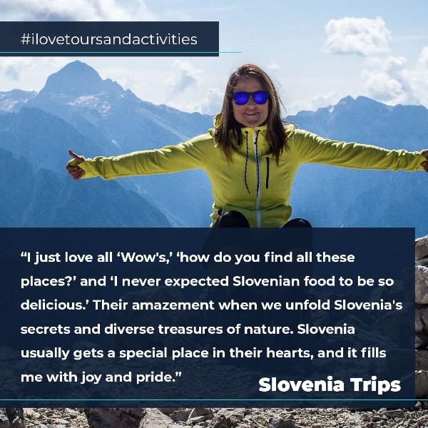 Woman sitting in front of mountain backdrop with quote