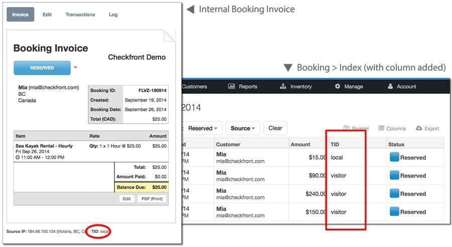 Tracking ID on Checkfront booking invoice and booking index