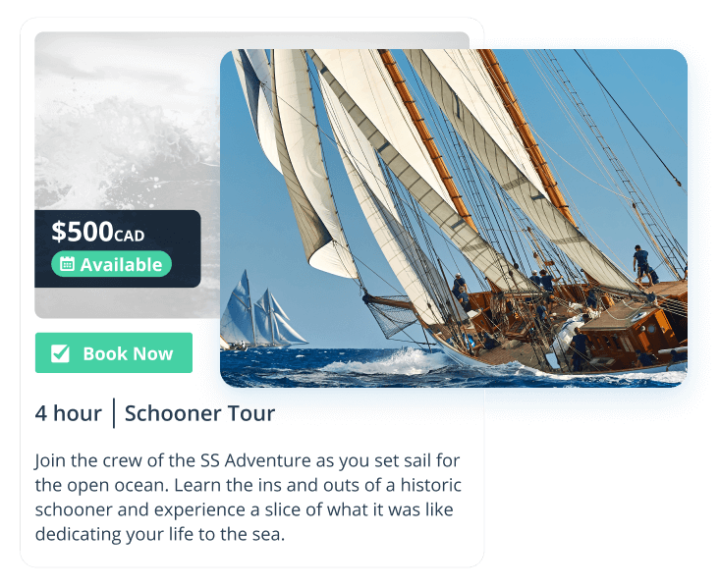 activities header sailing trip booking widget