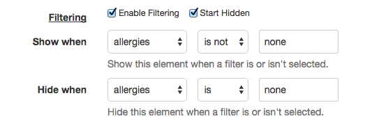 Enabling filtering and start hidden for allergies logic