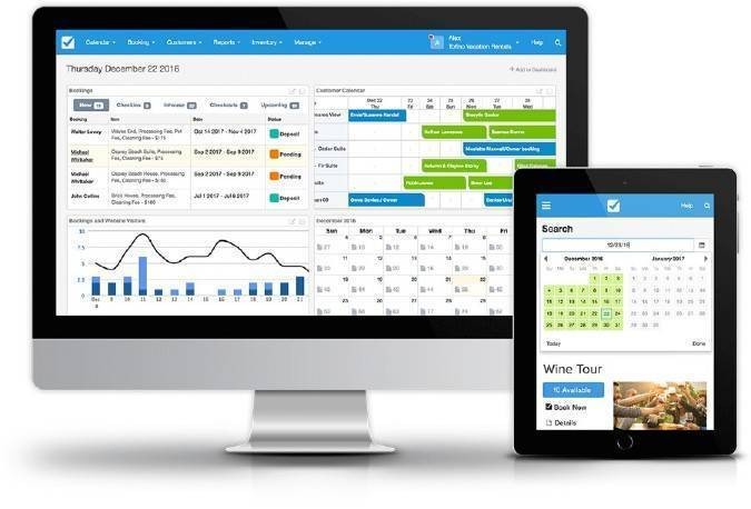 Checkfront booking software dashboard on two devices