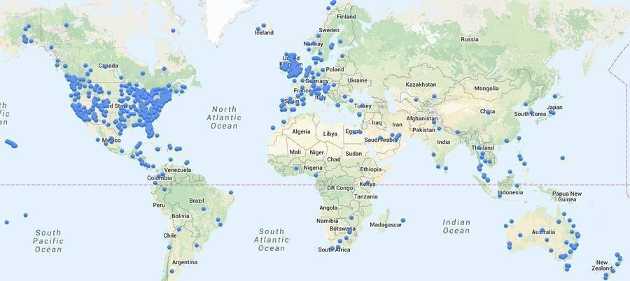 Map of Checkfront customers found all over the world