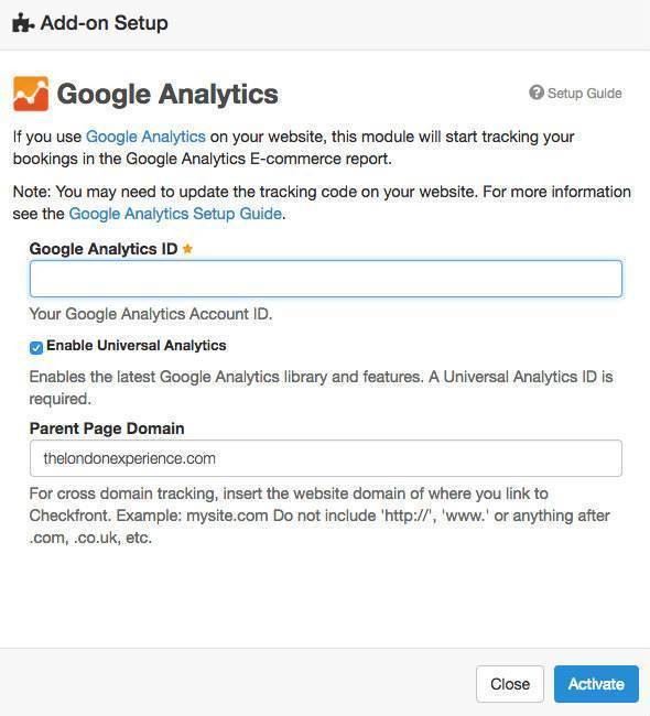 Google Analytics Add-on setup in Checkfront