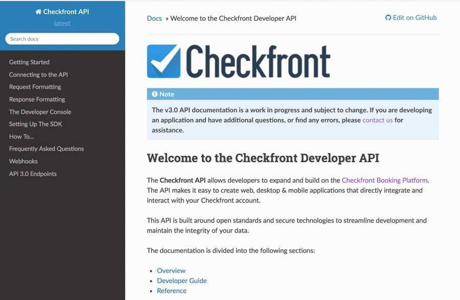 Checkfront's developer API documentation