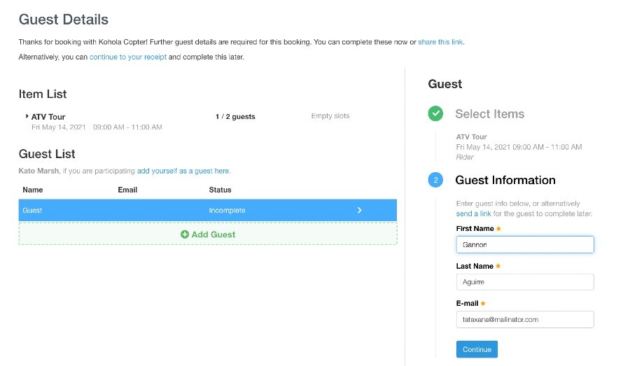 Guest form for collecting guest details online