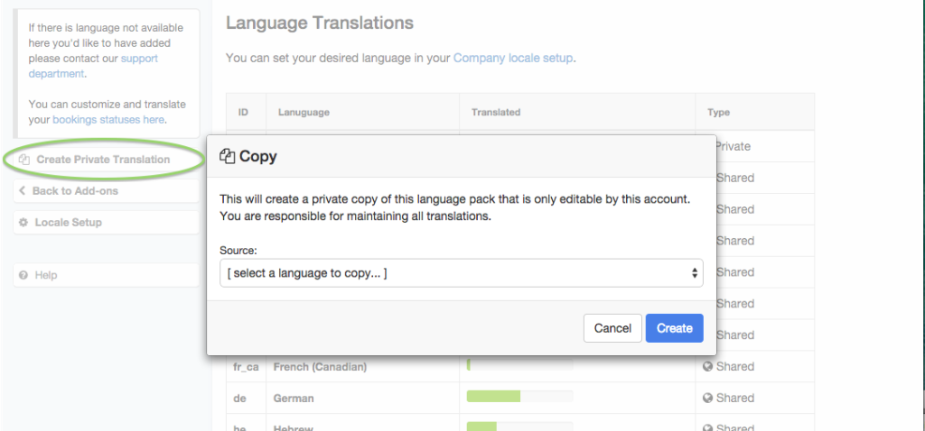 Creating private translation in Checkfront