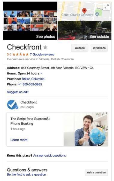 Checkfront's Google My Business listing