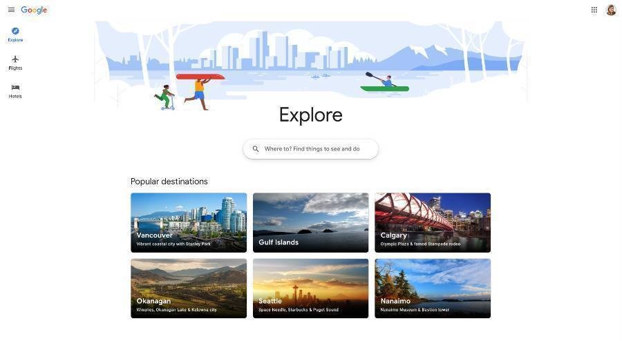 Google Trips landing page of finding things to do