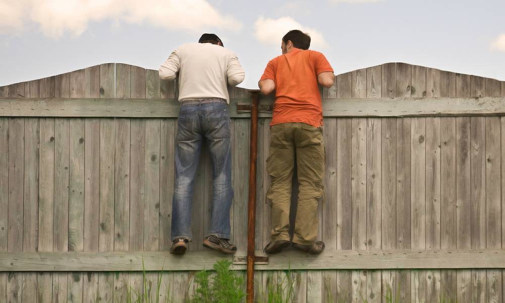 2 people staring over a fence