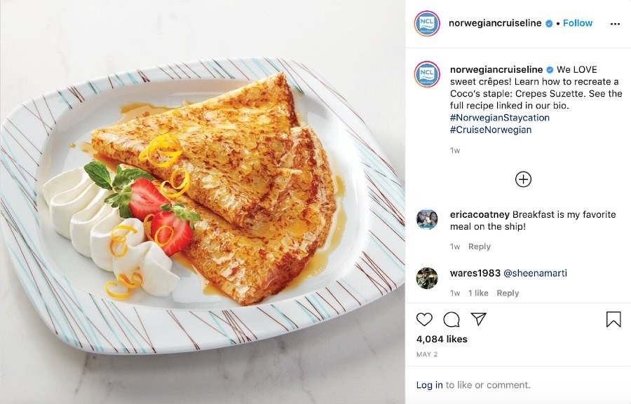 Norwegian Cruise Lines Instagram post of how to make crepes
