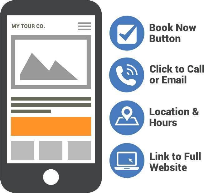 Mobile booking website features listed next to smartphone icon