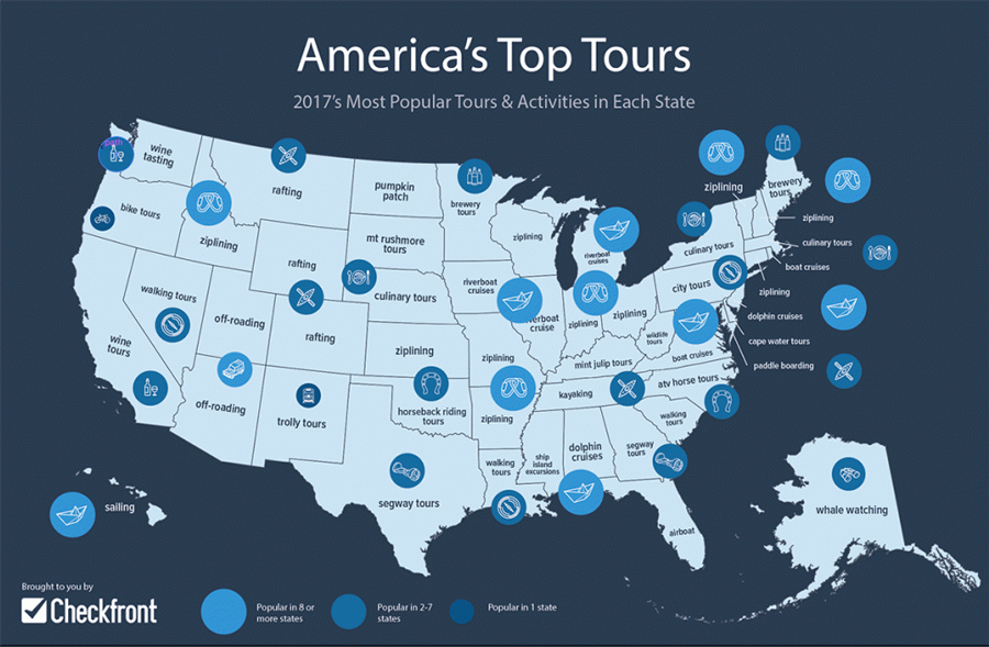 America's top tours and activities in 2017 broken down by state
