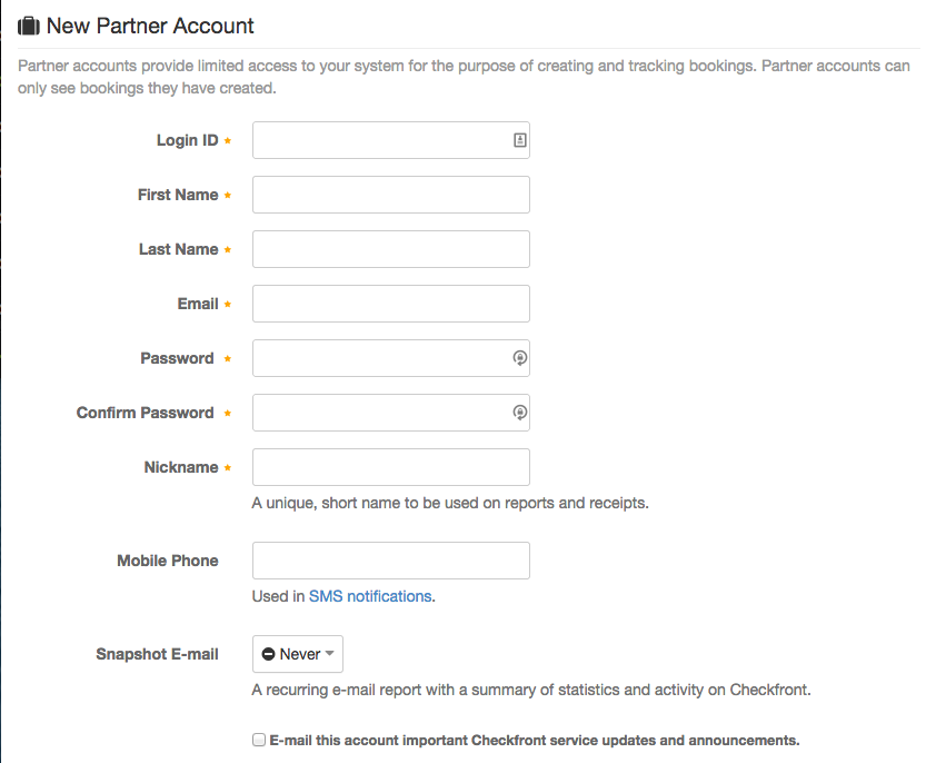 Adding partner account form