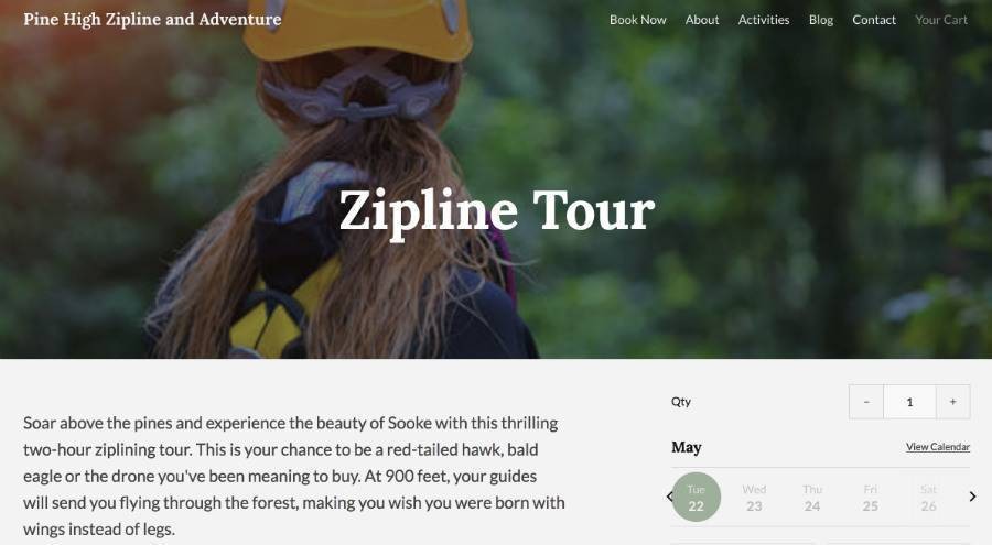 Zipline tour booking page as designated landing page for mobile ads