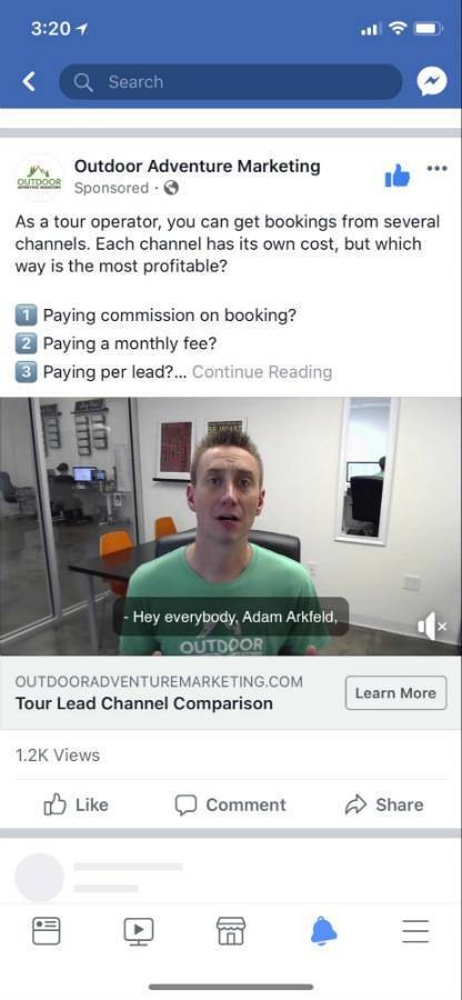 Preview of Facebook mobile ad for Outdoor Adventure Marketing