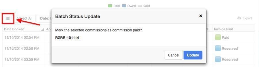 Option to batch status update for commission payments