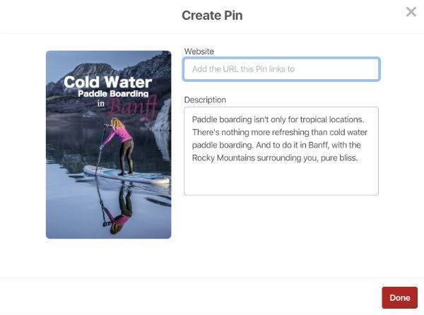 Creating a pin with a paddle boarding image