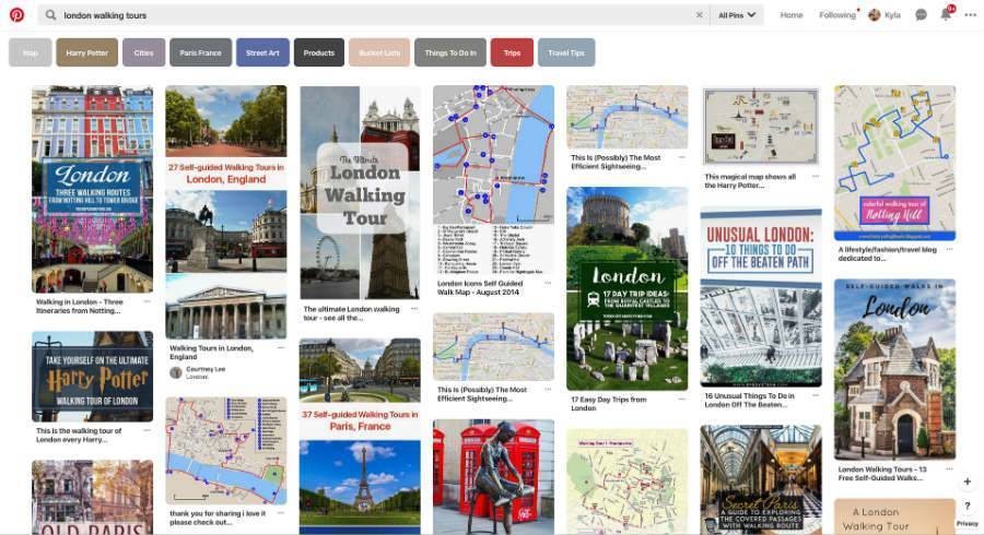 Pinterest search for London walking tours
