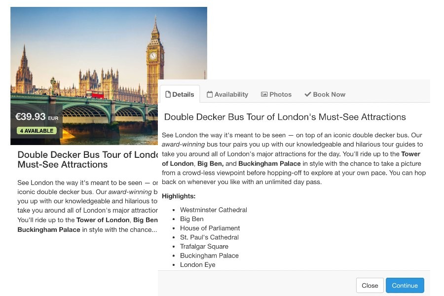 screenshot of checkfronts book now expanded tour description