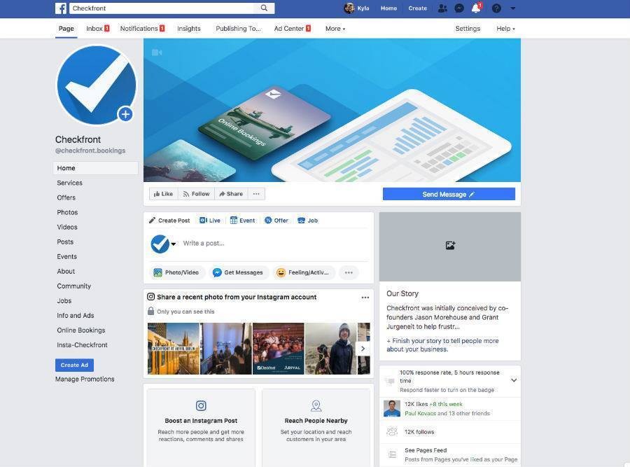 Facebook business page for social media marketing.
