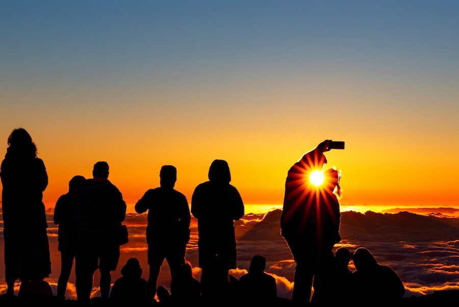 Group enjoying sunset at Haleakala 