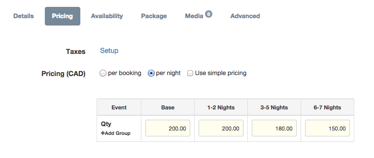 Creating new prices in tiered pricing event in Checkfront