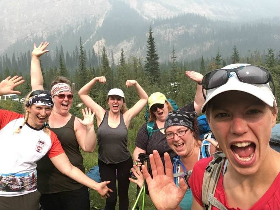 Group of hikers on an Intro to Backpacking course with Get Outside Adventures.