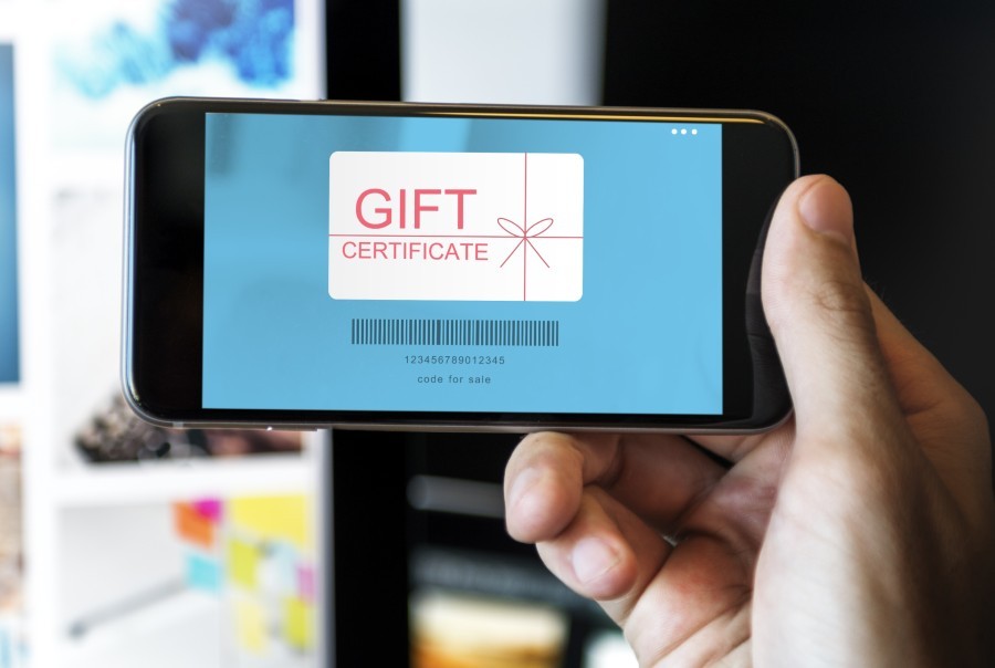Gift certificate on smartphone screen