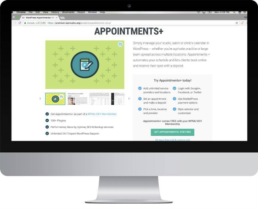 Desktop screen of Appointments+ download for WordPress booking plugin